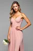 A Line Spaghetti Straps Pleated Blush Long Bridesmaid Dress sold by Zapaka