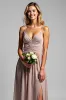 A Line Spaghetti Straps Dusty Rose Ruched Long Bridesmaid Dress sold by Zapaka