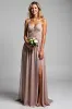 A Line Spaghetti Straps Dusty Rose Ruched Long Bridesmaid Dress sold by Zapaka