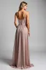 A Line Spaghetti Straps Dusty Rose Ruched Long Bridesmaid Dress sold by Zapaka