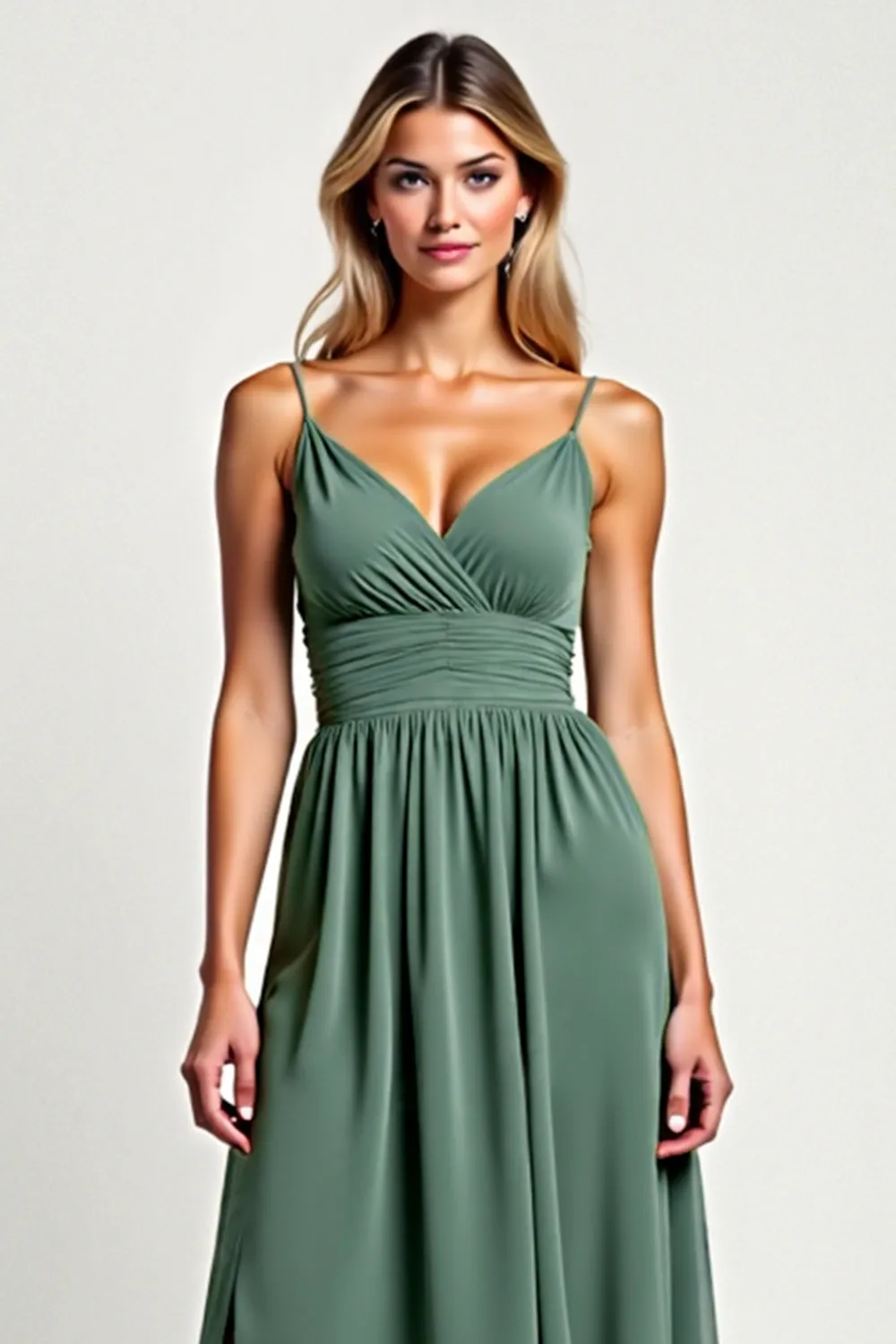 Eucalyptus A Line Chiffon Spaghetii Straps Long Bridesmaid Dress with Slit sold by Zapaka product image thumbnail 3