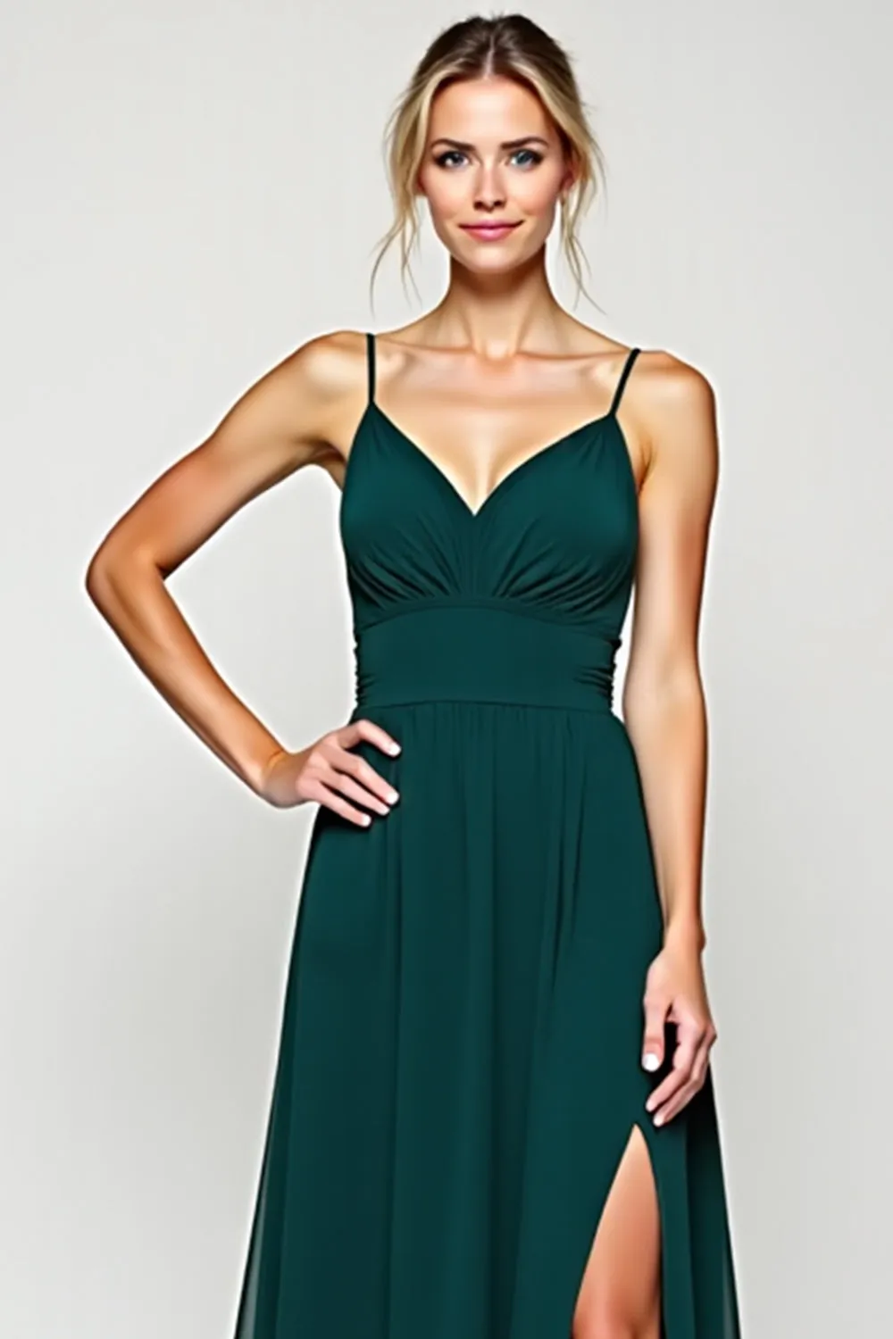 A Line Spaghetti Straps Pine Chiffon Bridesmaid Dress sold by Zapaka product image thumbnail 4