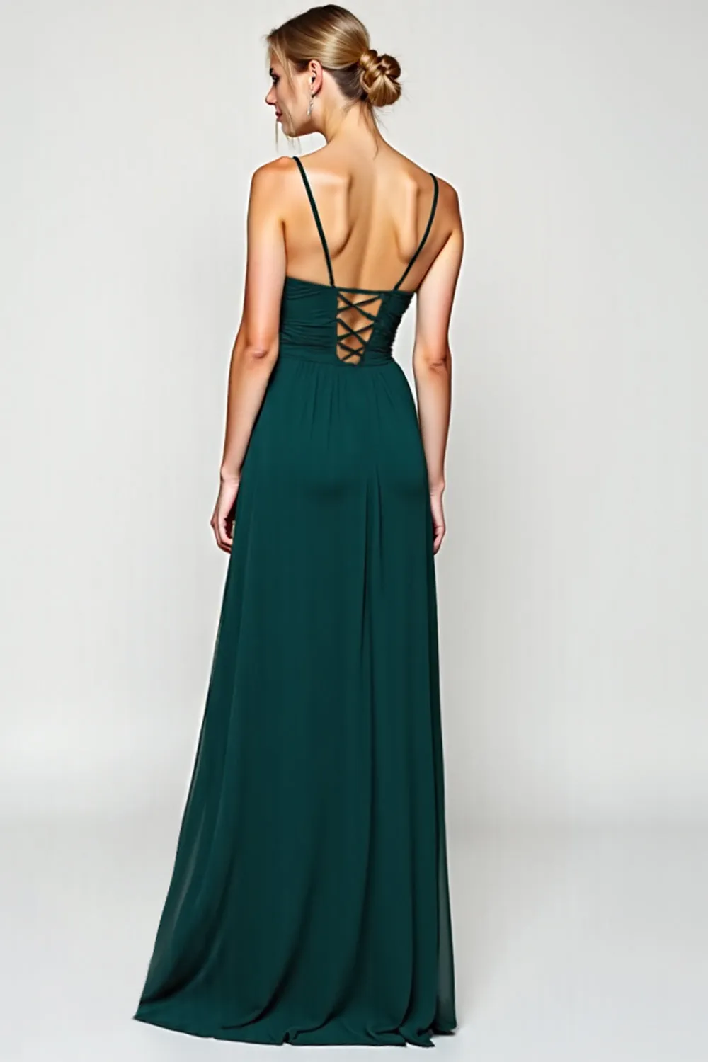 A Line Spaghetti Straps Pine Chiffon Bridesmaid Dress sold by Zapaka product image thumbnail 2