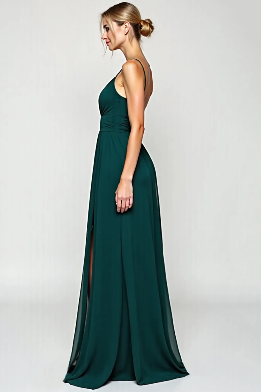 A Line Spaghetti Straps Pine Chiffon Bridesmaid Dress sold by Zapaka product image thumbnail 3