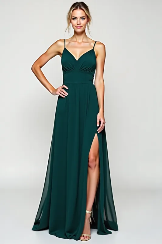 A Line Spaghetti Straps Pine Chiffon Bridesmaid Dress sold by Zapaka