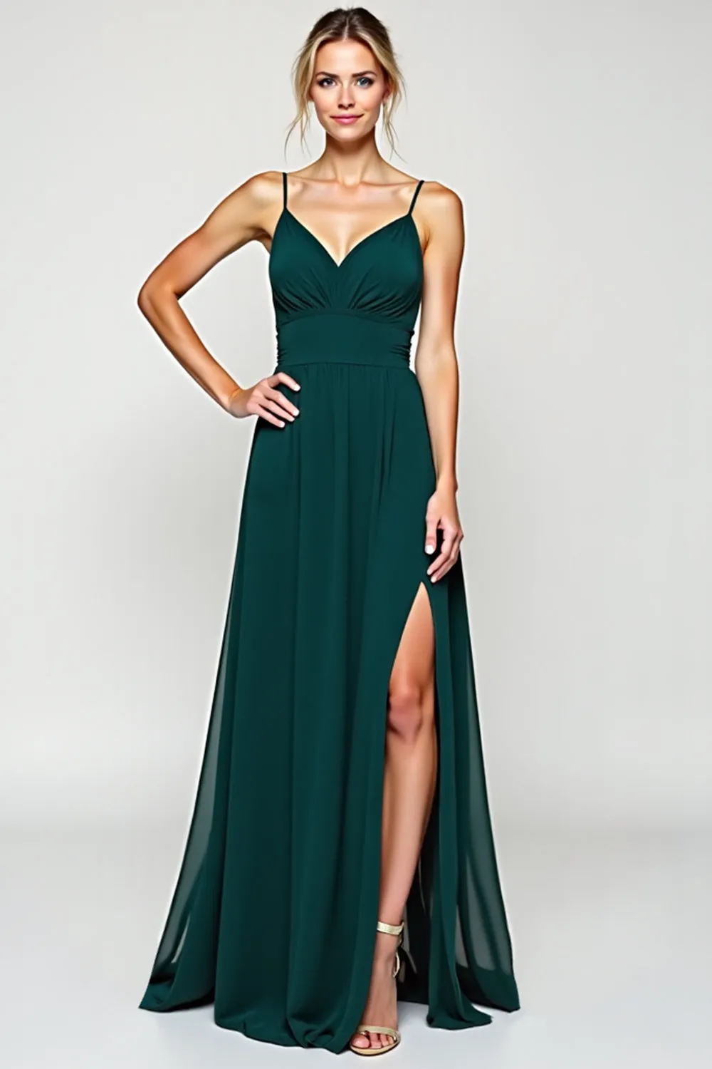 A Line Spaghetti Straps Pine Chiffon Bridesmaid Dress sold by Zapaka