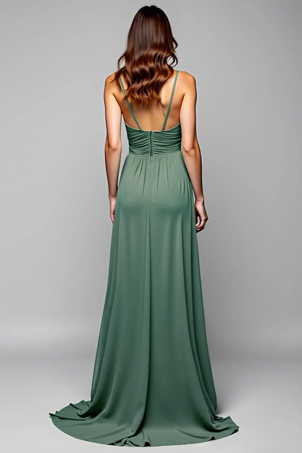 Eucalyptus Pleated Chiffon A Line Bridesmaid Dress sold by Zapaka product image thumbnail 2