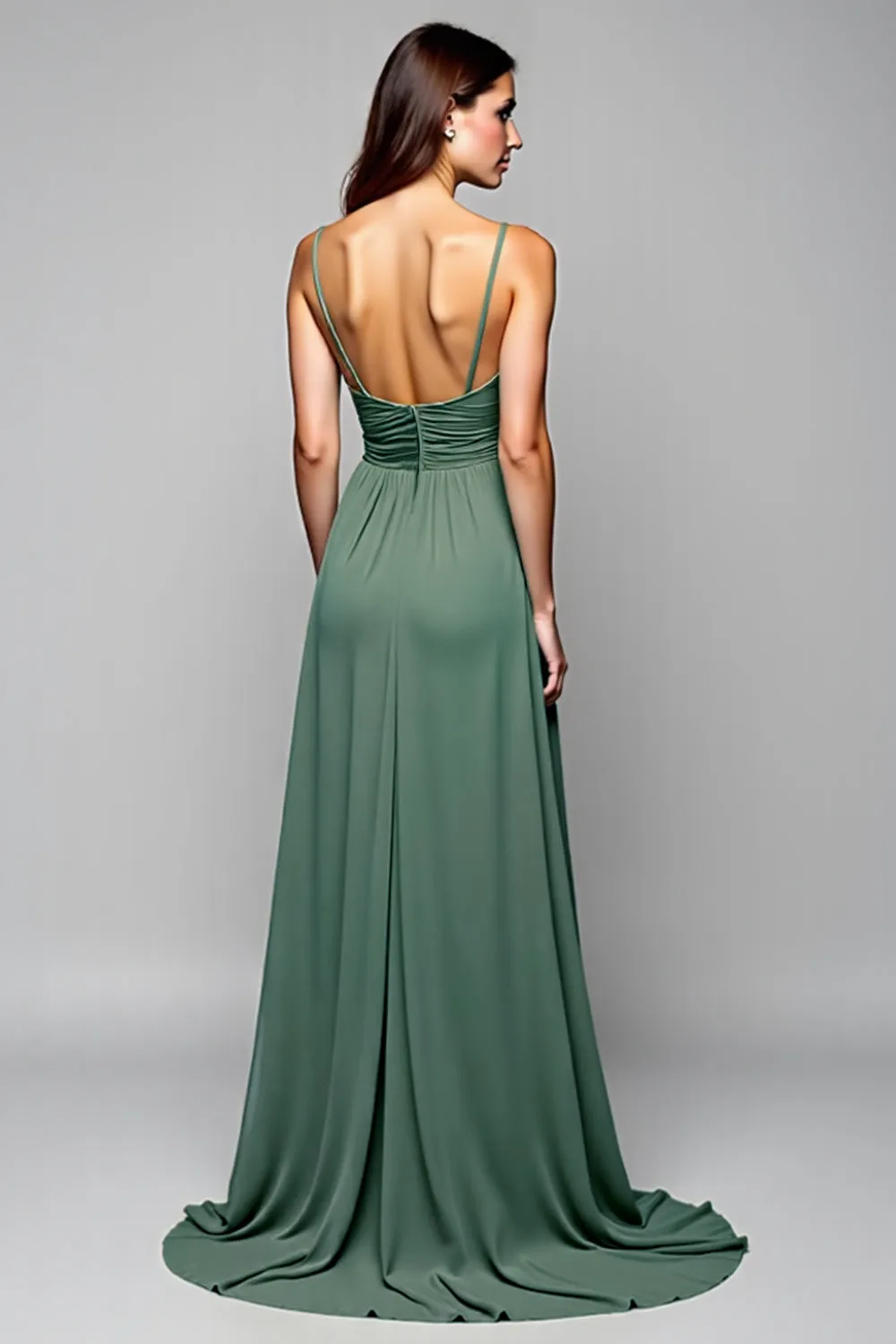 Eucalyptus Pleated Chiffon A Line Bridesmaid Dress sold by Zapaka product image thumbnail 3