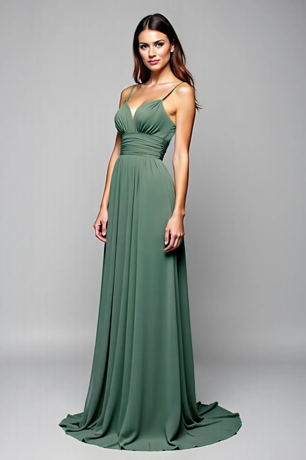 Eucalyptus Pleated Chiffon A Line Bridesmaid Dress sold by Zapaka
