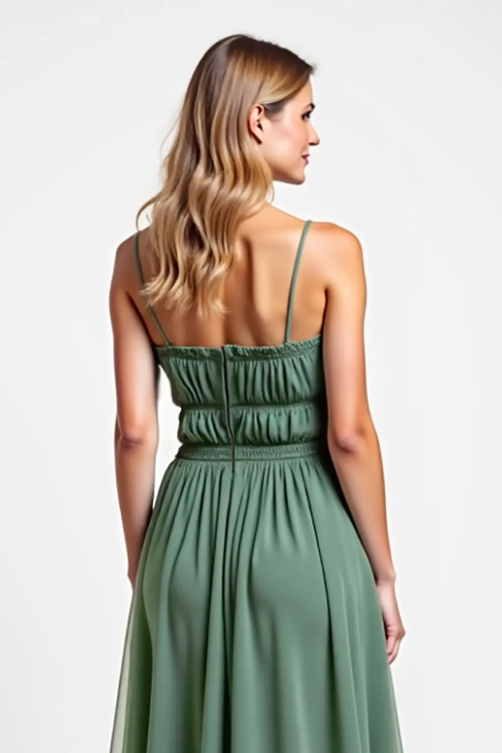 Eucalyptus A Line Chiffon Bridesmaid Dress with Slit sold by Zapaka product image thumbnail 4