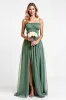 Eucalyptus A Line Chiffon Bridesmaid Dress with Slit sold by Zapaka
