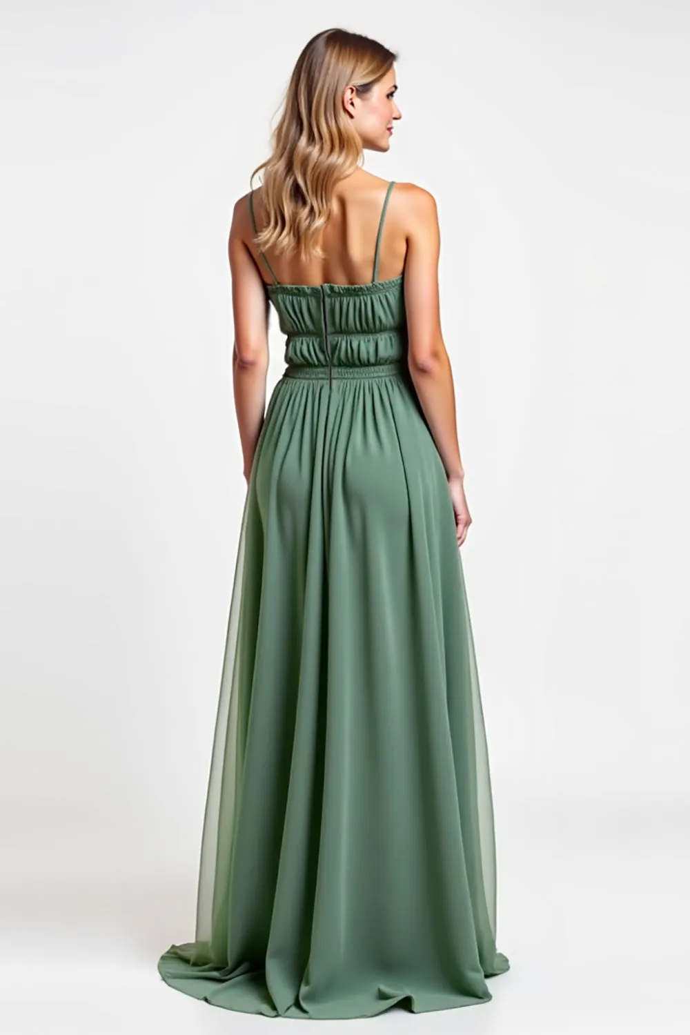 Eucalyptus A Line Chiffon Bridesmaid Dress with Slit sold by Zapaka product image thumbnail 2