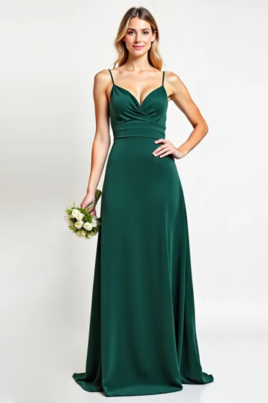 Pine Spaghetti Straps A Line Bridesmaid Dress sold by Zapaka