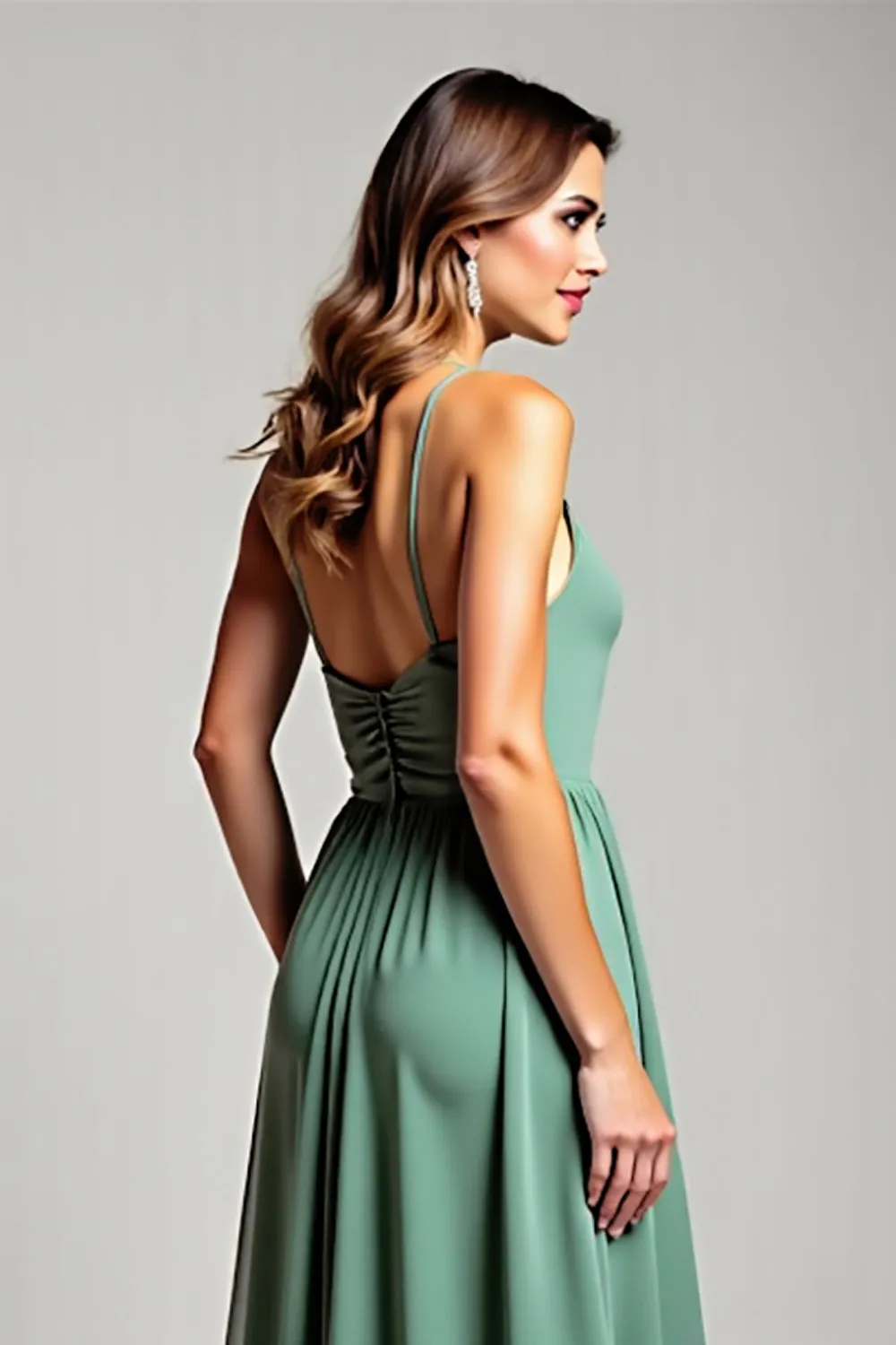 Ruched Spaghetti Straps Eucalyptus A Line Bridesmaid Dress sold by Zapaka product image thumbnail 4