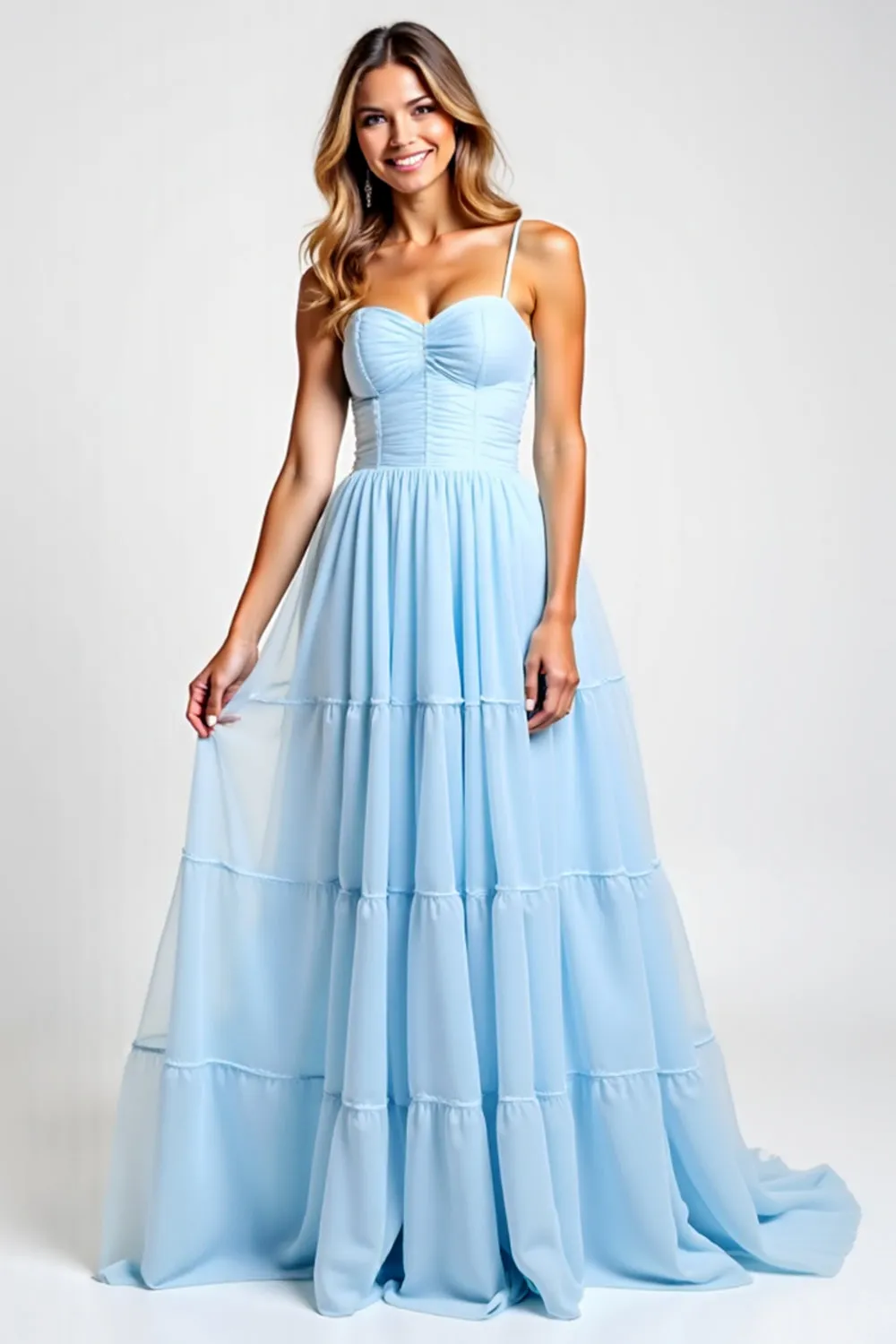 Sky Blue Tiered A Line Spaghetti Straps Bridesmaid Dress sold by Zapaka product image thumbnail 3