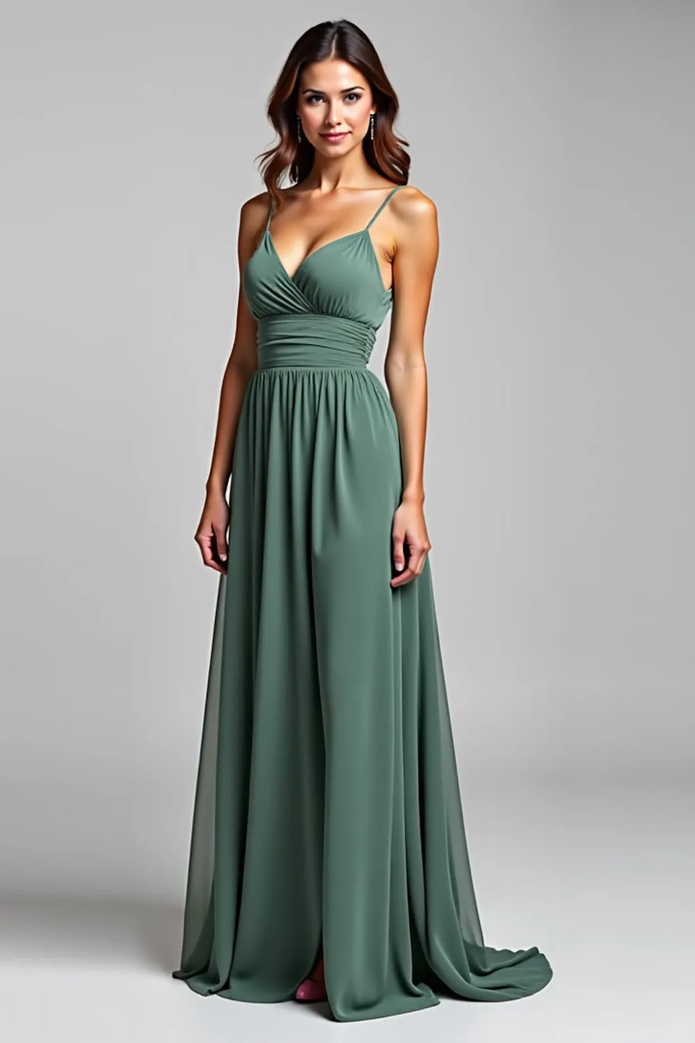 Eucalyptus Spaghetti Straps A Line Chiffon Bridesmaid Dress sold by Zapaka product image thumbnail 3