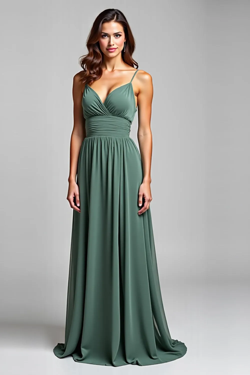 Eucalyptus Spaghetti Straps A Line Chiffon Bridesmaid Dress sold by Zapaka