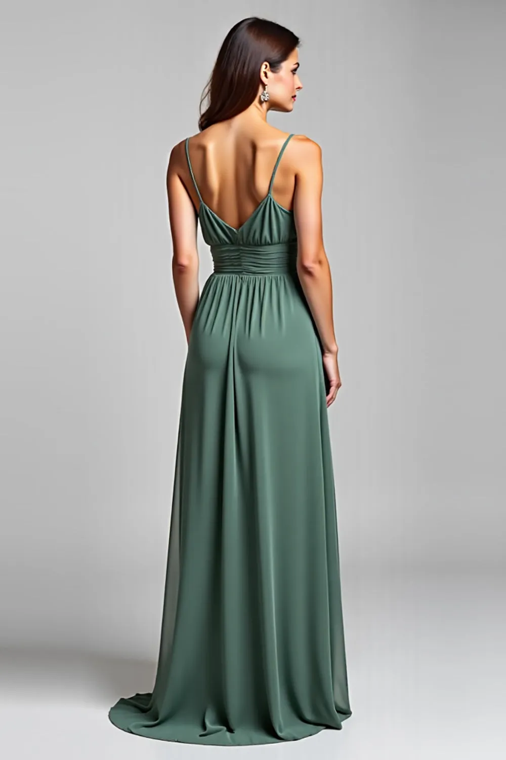 Eucalyptus Spaghetti Straps A Line Chiffon Bridesmaid Dress sold by Zapaka product image thumbnail 2