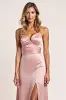 Blush A Line Spaghetti Straps Ruched Long Bridesmaid Dress with Slit sold by Zapaka