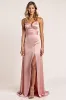 Blush A Line Spaghetti Straps Ruched Long Bridesmaid Dress with Slit sold by Zapaka