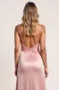 Blush A Line Spaghetti Straps Ruched Long Bridesmaid Dress with Slit sold by Zapaka