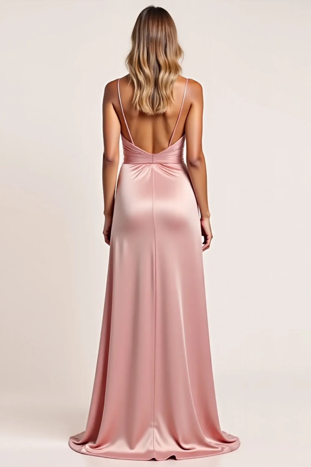 Blush A Line Spaghetti Straps Ruched Long Bridesmaid Dress with Slit sold by Zapaka product image thumbnail 2