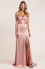 Blush A Line Spaghetti Straps Ruched Long Bridesmaid Dress with Slit sold by Zapaka