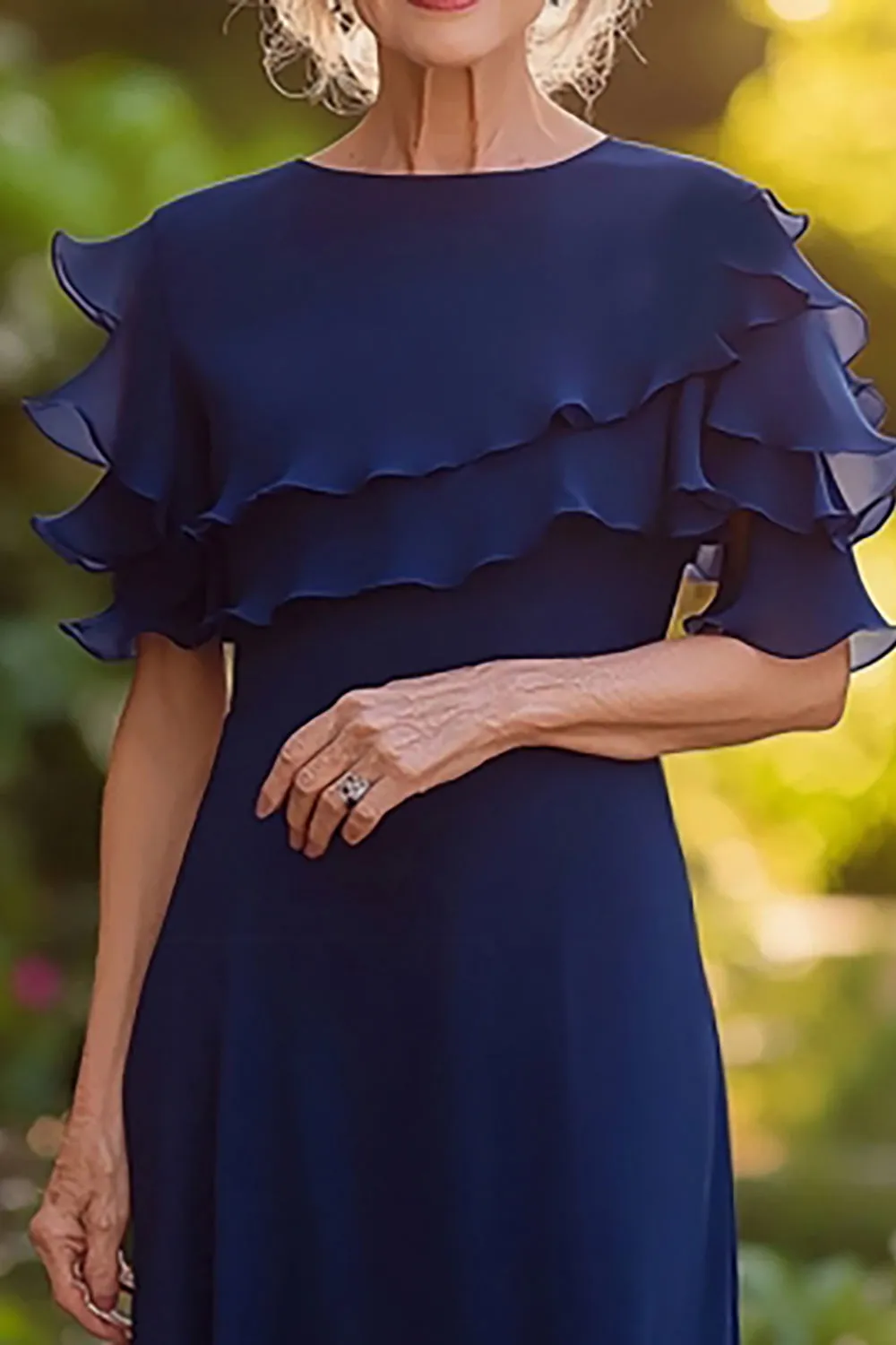 Navy Sheath Ruffled Scoop Chiffon Long Mother of the Bride Dress sold by Zapaka product image thumbnail 2