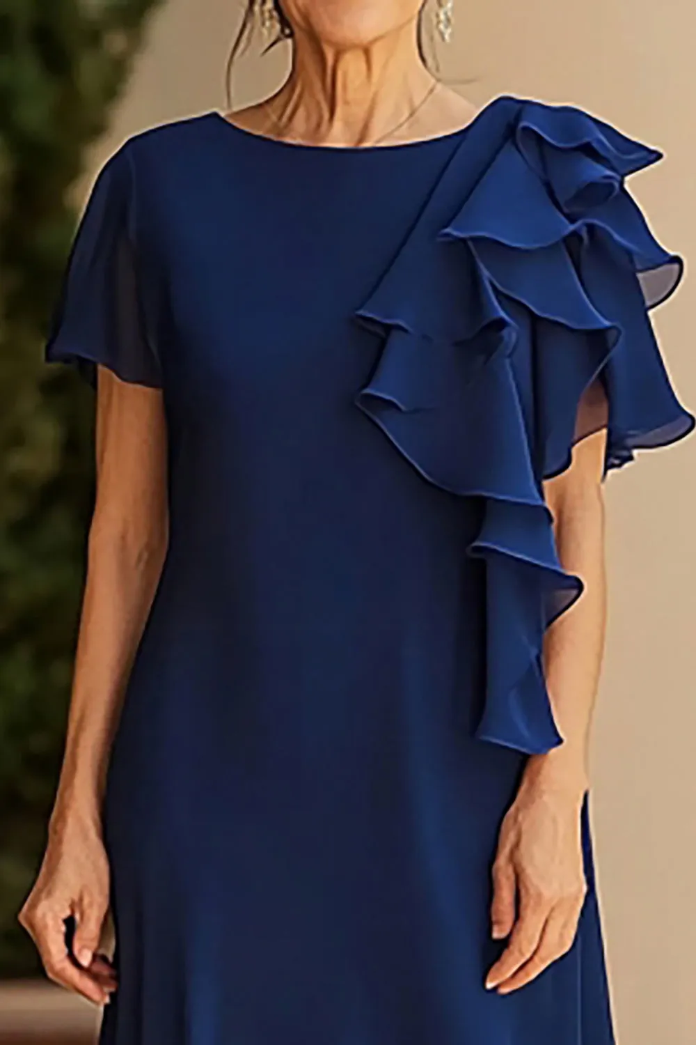 Navy Sheath Chiffon Scoop Long Mother of the Bride Dress with Ruffle sold by Zapaka product image thumbnail 2