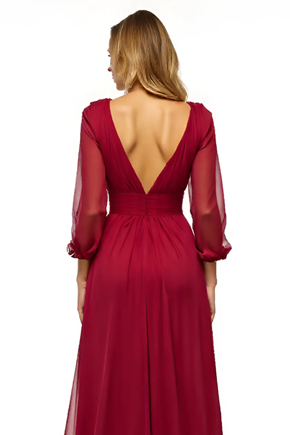 Burgundy Sheath Deep V Neck Long Sleeves Mother of the Bride Dress with Slit sold by Zapaka product image thumbnail 5