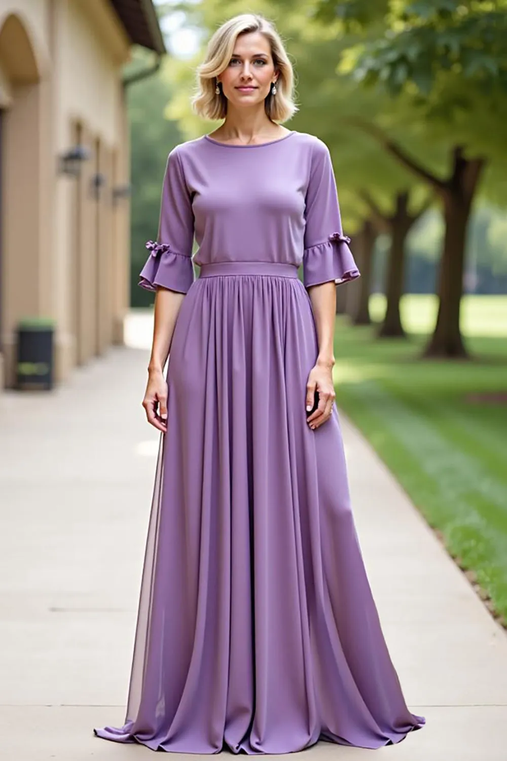 Tahiti A Line Flare Sleeve Pleated Long Chiffon Mother Of The Bride Dress sold by Zapaka