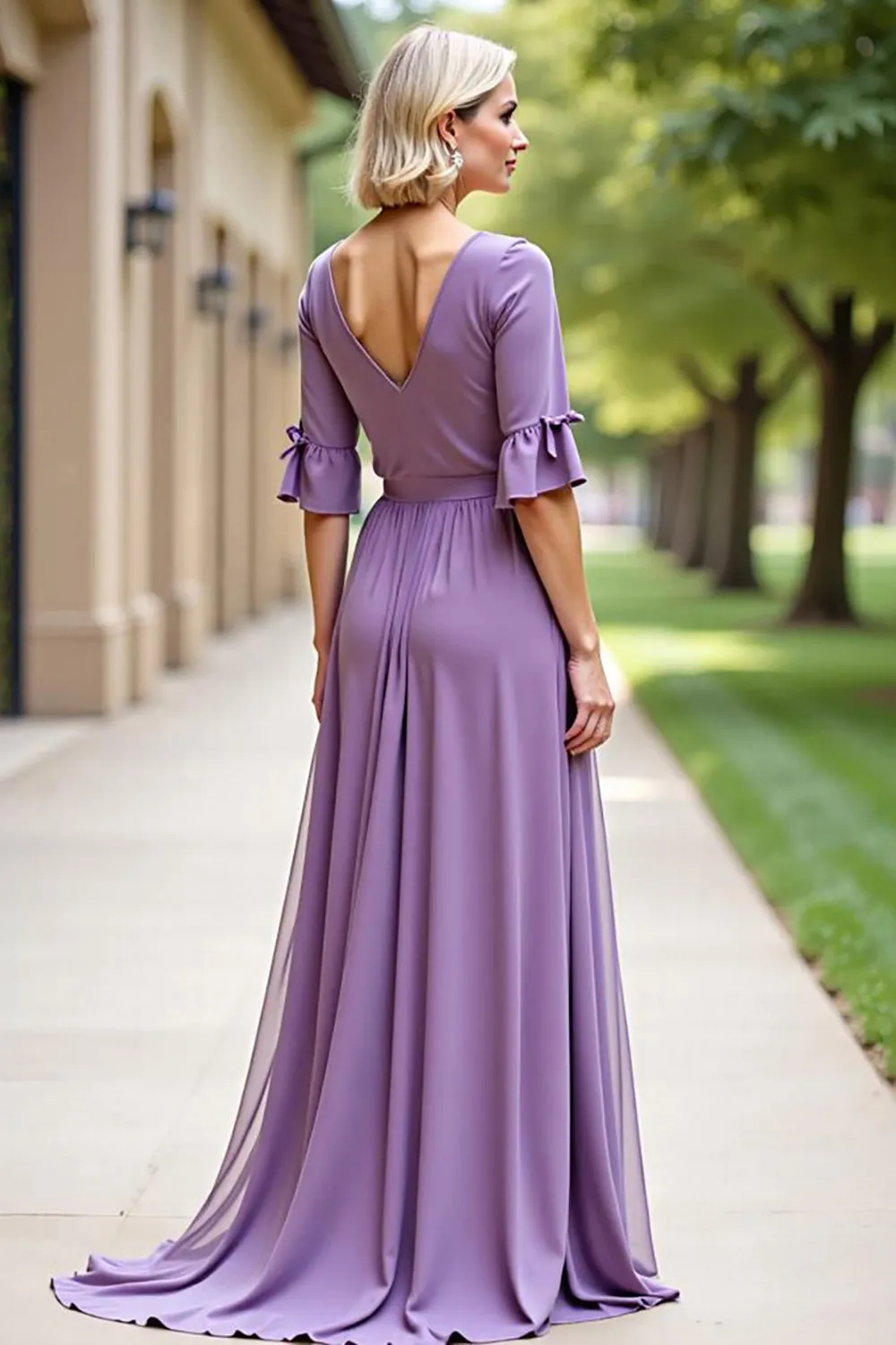 Tahiti A Line Flare Sleeve Pleated Long Chiffon Mother Of The Bride Dress sold by Zapaka product image thumbnail 2