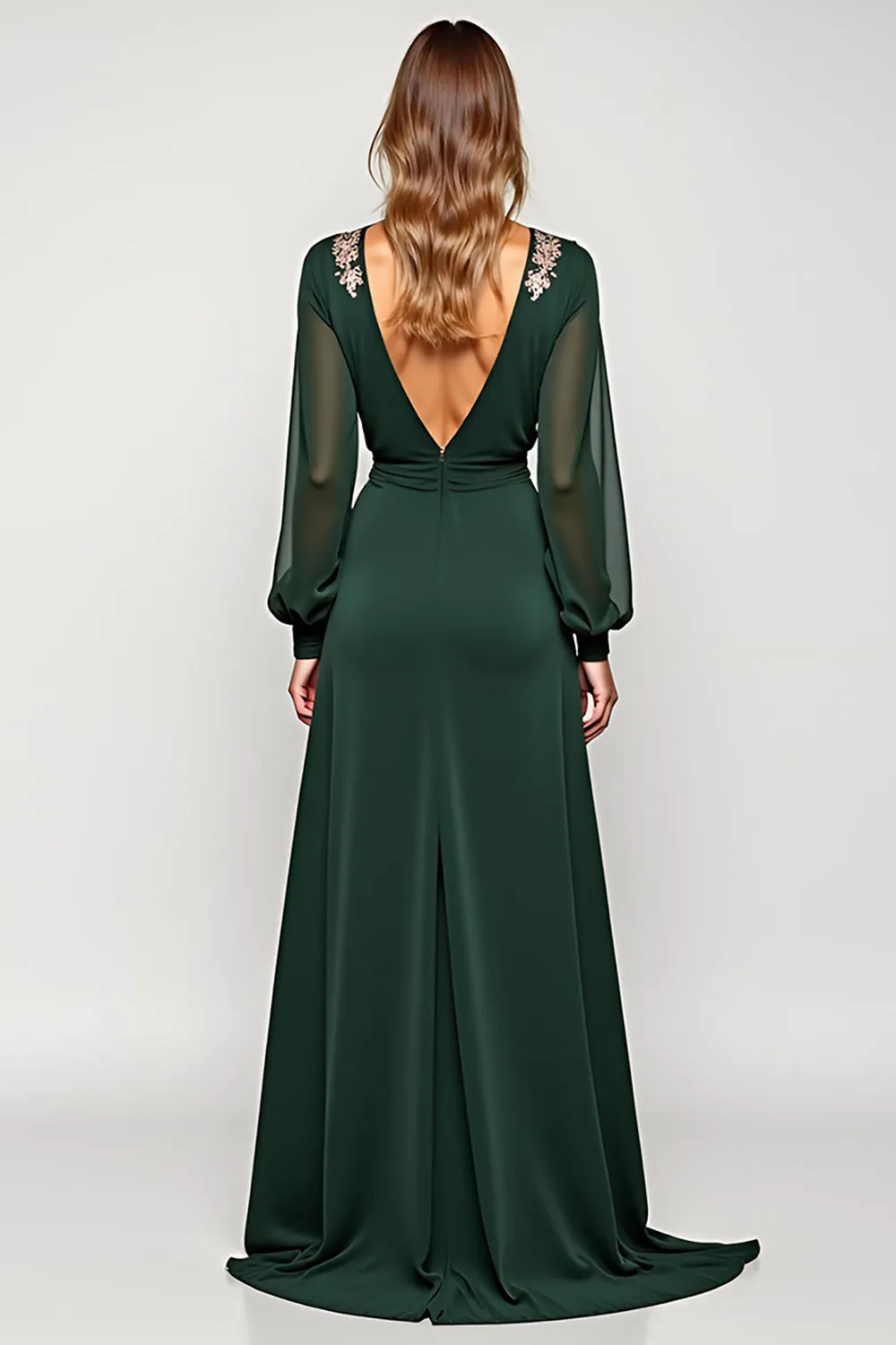 Pine Sheath Deep V Neck Long Sleeves Mother of the Bride Dress with Appliques sold by Zapaka product image thumbnail 2