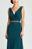 Peacock Sheath Wrap V-Neck Chiffon Mother of the Bride Dress with Beading sold by Zapaka