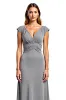 Silver Sheath V-Neck Cap Sleeves Ruched Long Mother of the Bride Dress sold by Zapaka