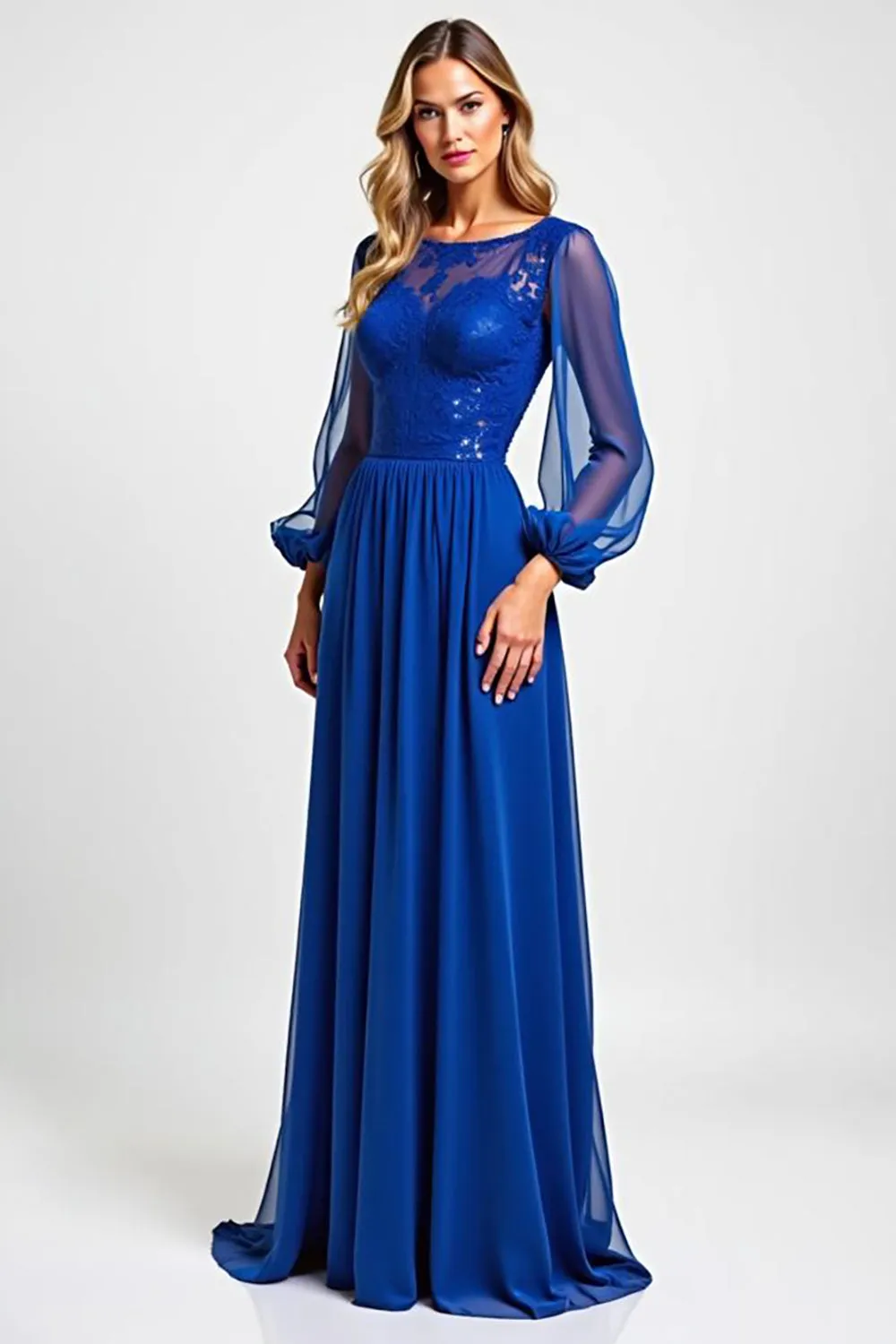 Sparkly Royal Blue Long Sleeve Sequin Mother Of The Bride Dress sold by Zapaka