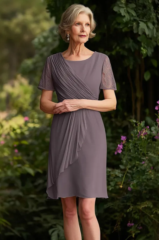Dusk Short Sleeve Ruched Chiffon Mother Of The Bride Dress sold by Zapaka