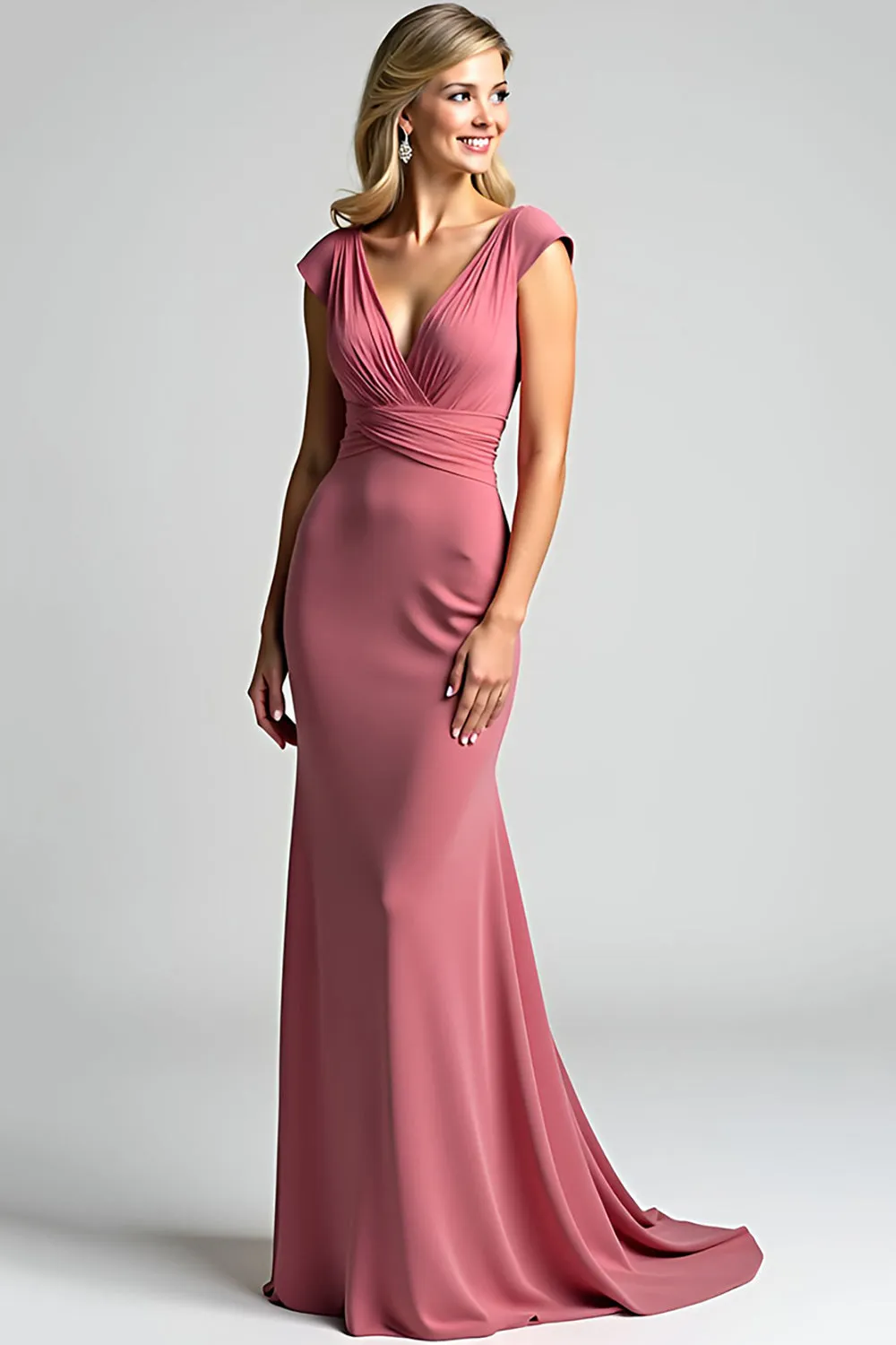 Desert Rose Sheath V-Neck Pleating Long Mother of the Bride Dress sold by Zapaka