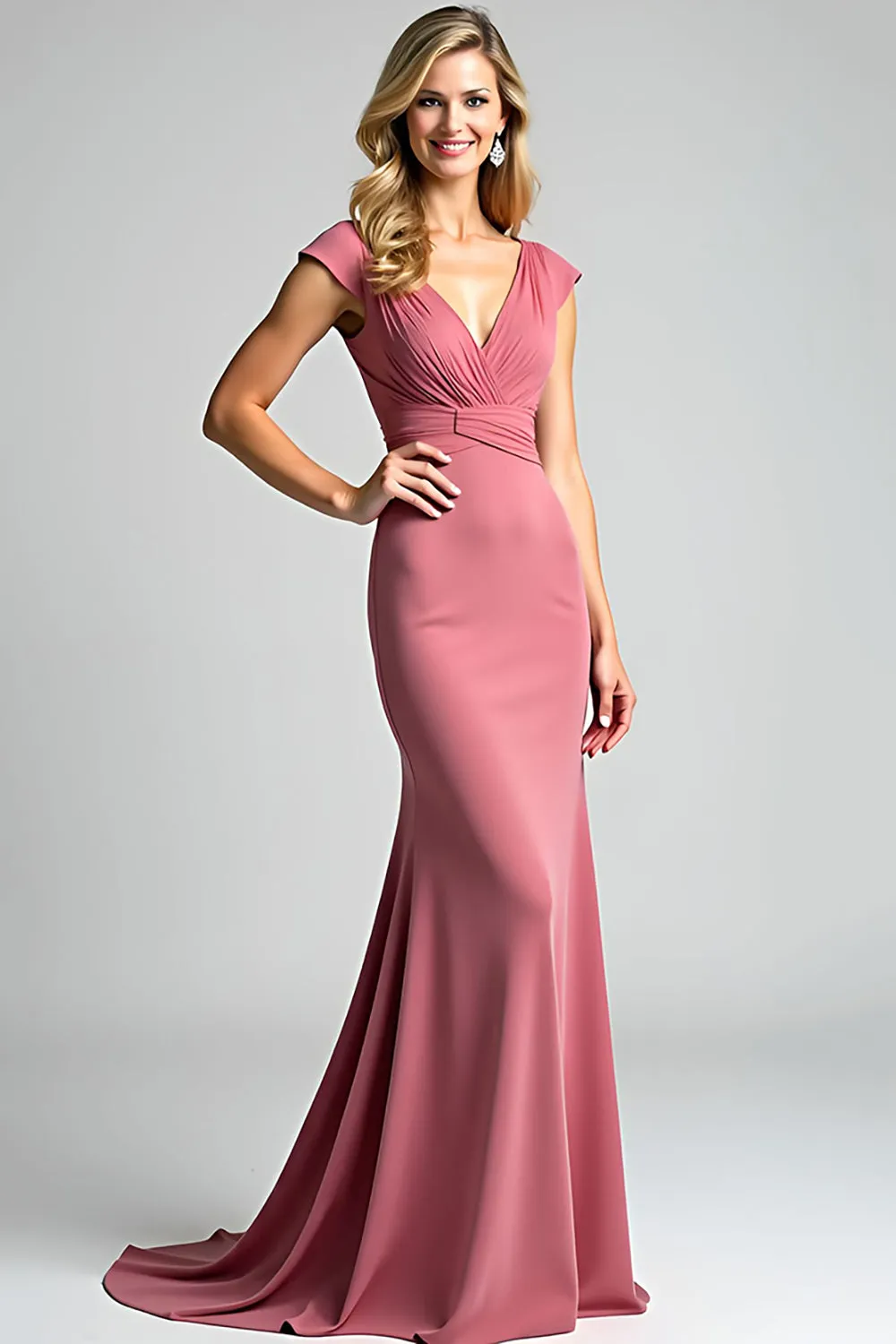 Desert Rose Sheath V-Neck Pleating Long Mother of the Bride Dress sold by Zapaka product image thumbnail 5