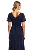 Navy Sheath V-Neck Short Sleeves Chiffon Long Mother of the Bride Dress sold by Zapaka