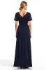 Navy Sheath V-Neck Short Sleeves Chiffon Long Mother of the Bride Dress sold by Zapaka