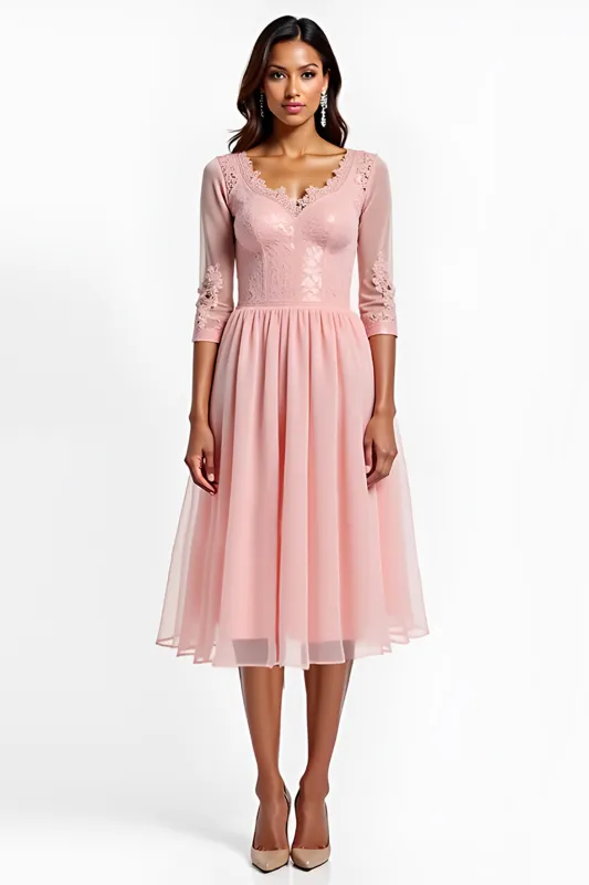 A Line Blush Pink A Line Chiffon Lace Mother of the Bride Dress sold by Zapaka