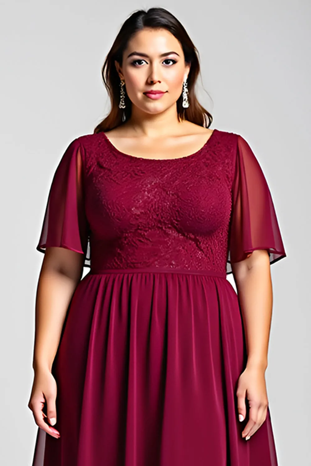 Burgundy A Line Lace Chiffon Midi Mother of the Bride Dress sold by Zapaka product image thumbnail 4