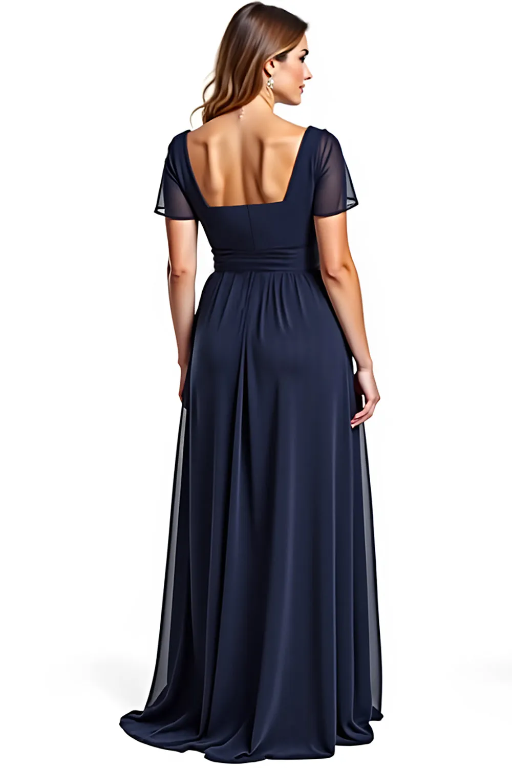 A Line Navy Chiffon Mother of the Bride Dress with Short Sleeves sold by Zapaka product image thumbnail 2