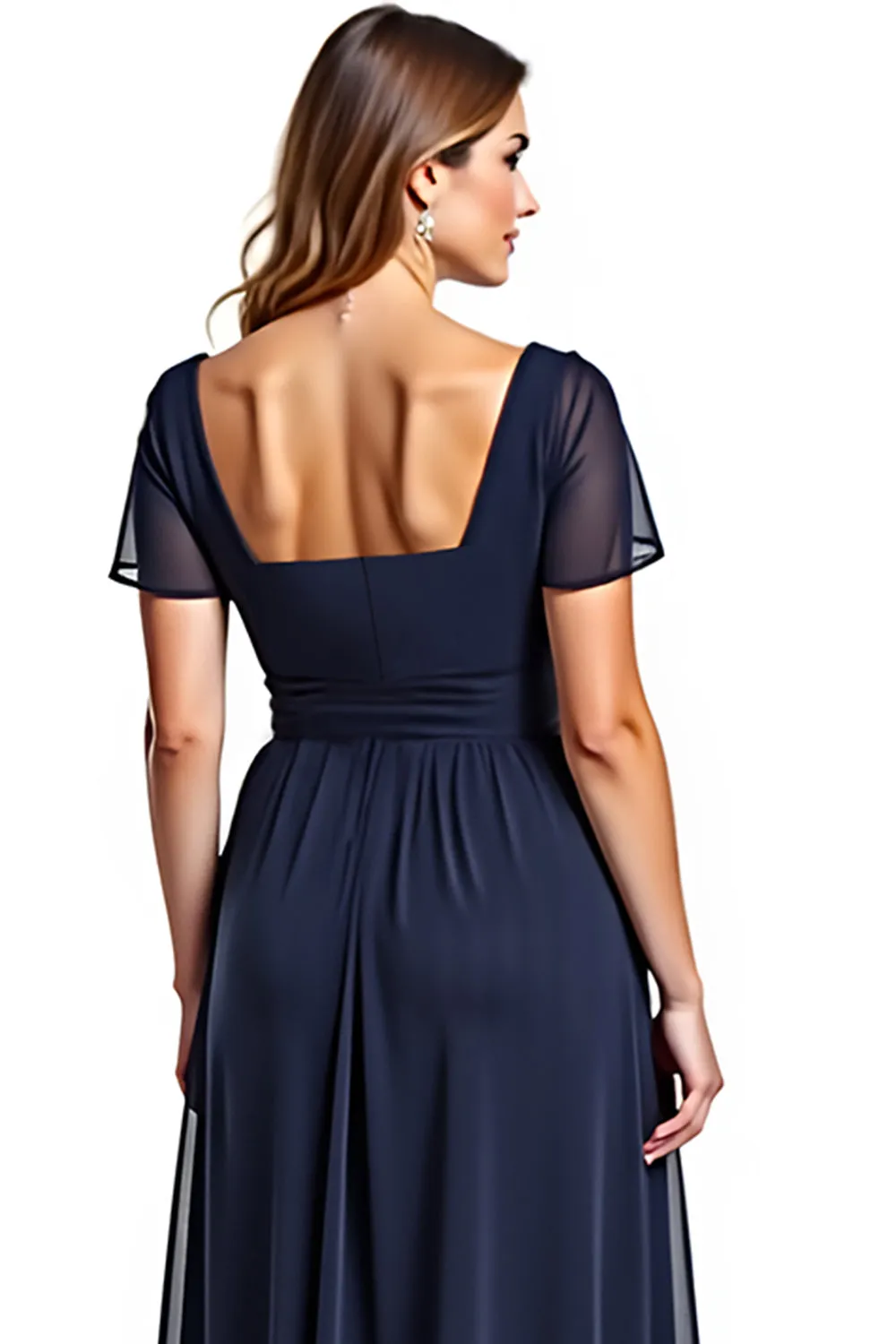 A Line Navy Chiffon Mother of the Bride Dress with Short Sleeves sold by Zapaka product image thumbnail 4