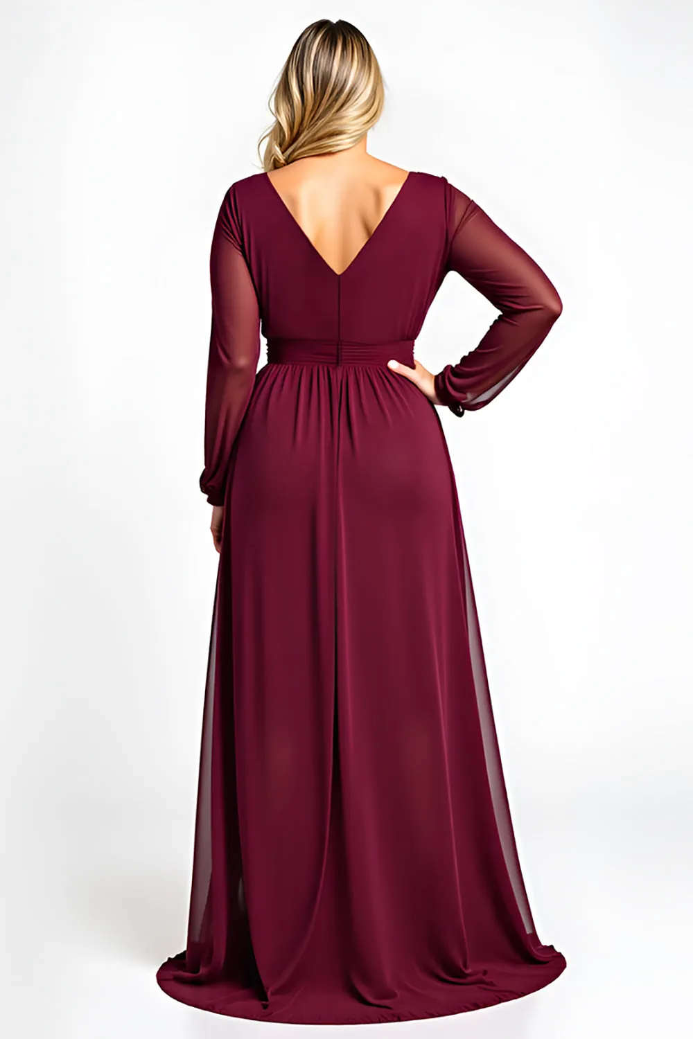 Burgundy A Line V-Neck Chiffon Mother of the Bride Dress sold by Zapaka product image thumbnail 2