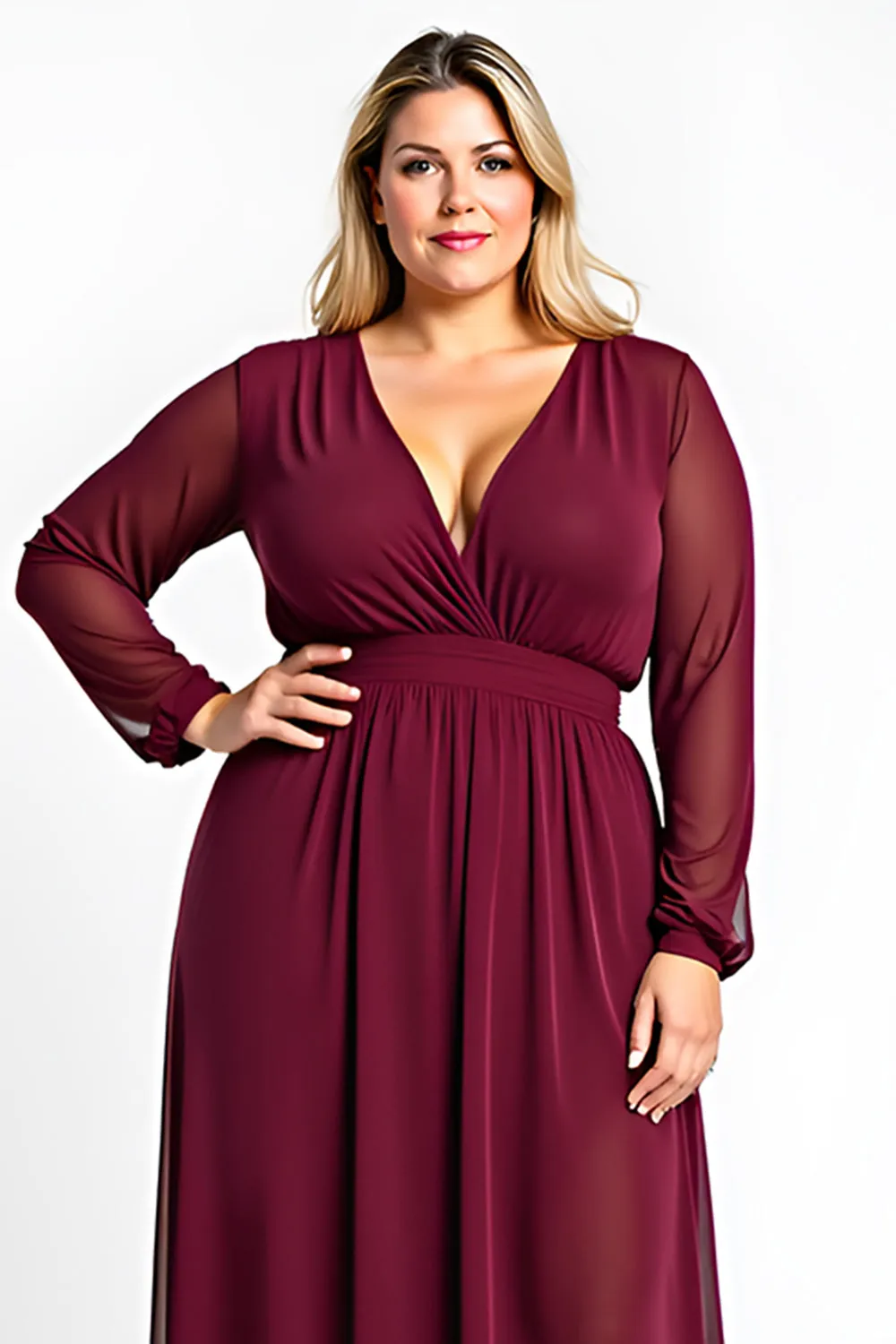Burgundy A Line V-Neck Chiffon Mother of the Bride Dress sold by Zapaka product image thumbnail 3
