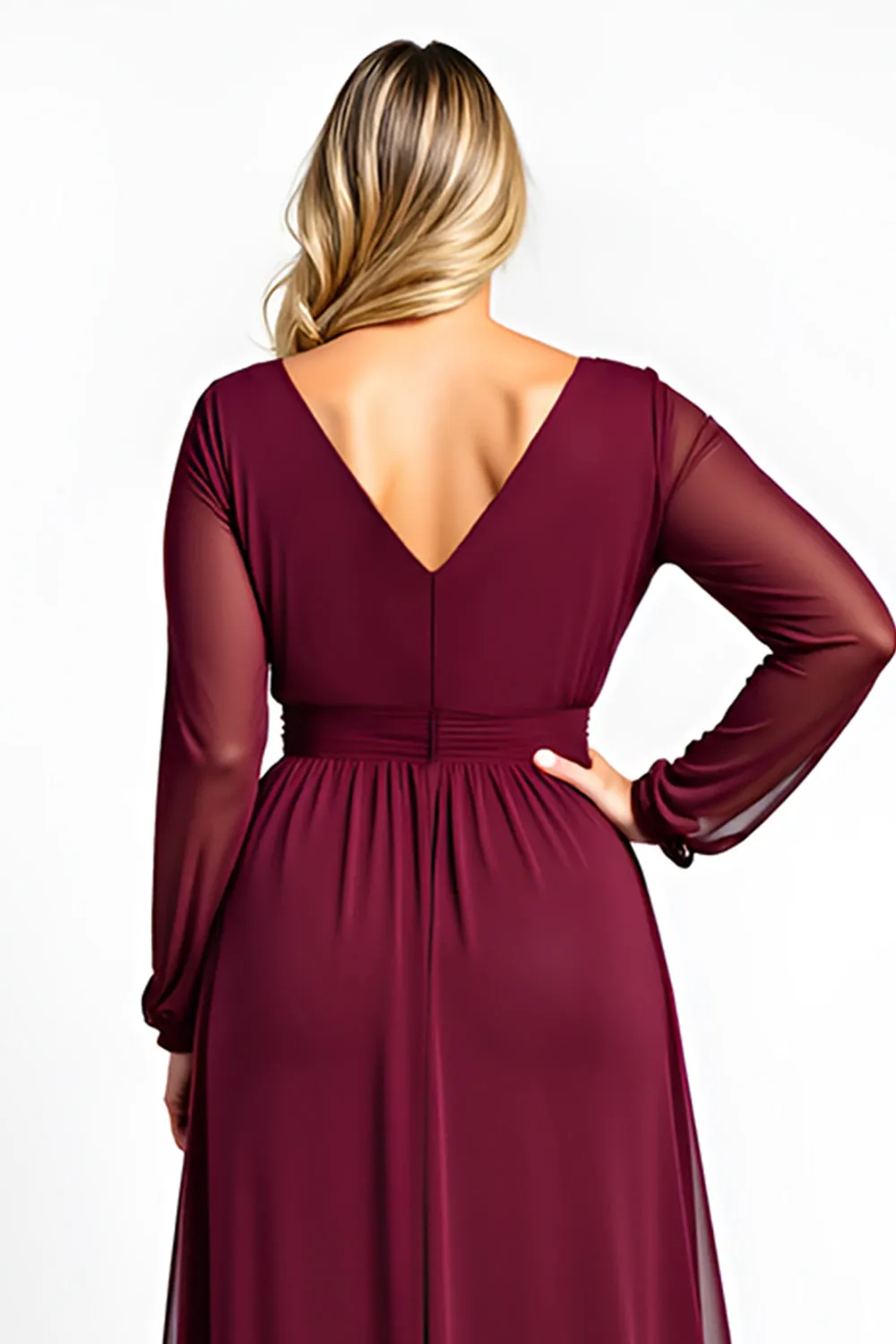 Burgundy A Line V-Neck Chiffon Mother of the Bride Dress sold by Zapaka product image thumbnail 4