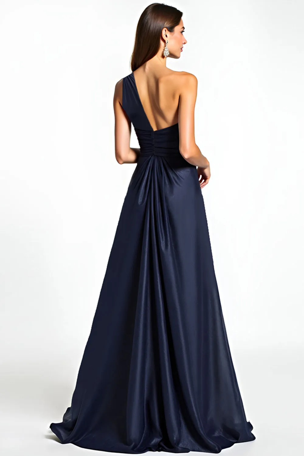 Navy Sheath One Shoulder Pleated Satin Long Mother of the Bride Dress sold by Zapaka product image thumbnail 2