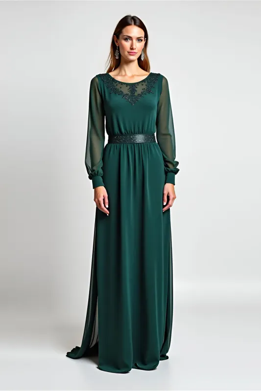 Pink Sheath Long Sleeves Chiffon Mother of the Bride Dress with Beading sold by Zapaka